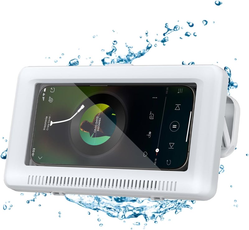 Geyrut Shower Phone Holder Waterproof, Phone Holder for Shower with Touch Screen 360° Rotatable Retractable 60° Opening Angle Wall Mounted Waterproof Phone Case - Image 1
